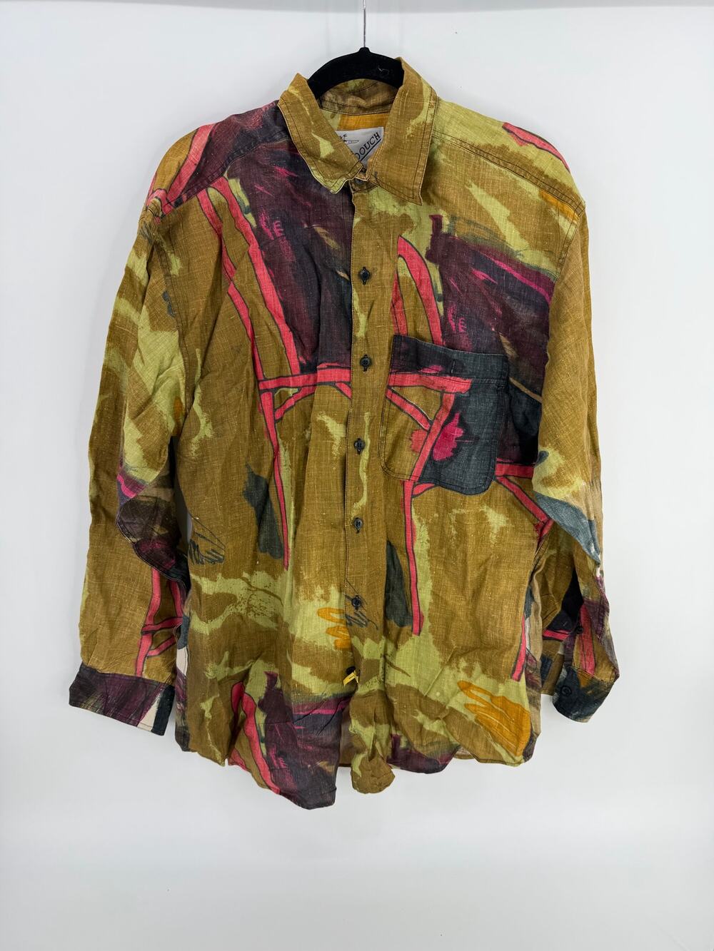 vintage goouch abstract print linen button down shirt